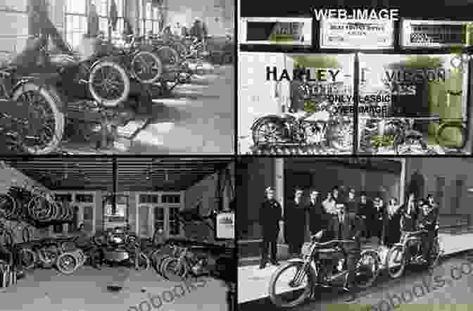 A Black And White Photograph Of An Early Harley Davidson Motorcycle With Two Men Riding It. The Legend Of Harley Davidson